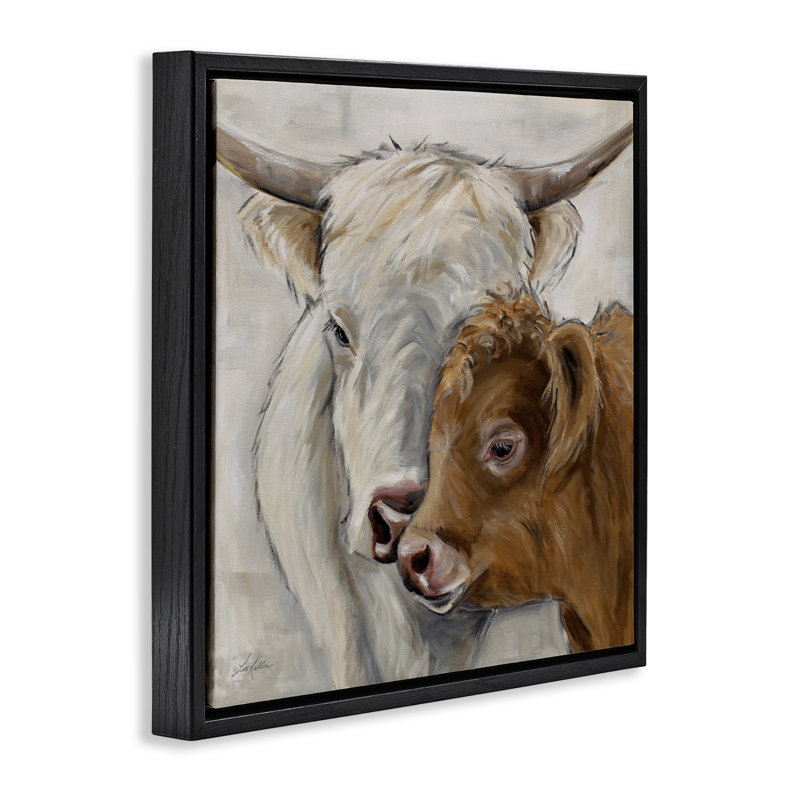 Cadre flottant Highland Cow & Calf Contrast, conception par Lee Keller, H 18 po x l 18 po, Cadre flottant noir de jais
