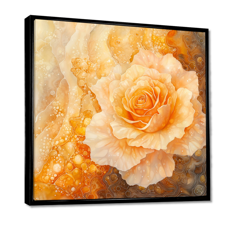«Gemstone Citrine Beige Rose Petals I», reproduction d'art mural, Impression dans un cadre flottant sans passe-parto, Noir