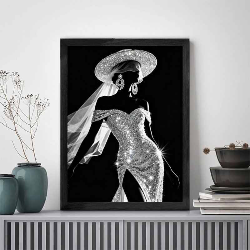 Reproduction d'art encadré noir, déesse de diamant rétro, H 25 po x l 17 po