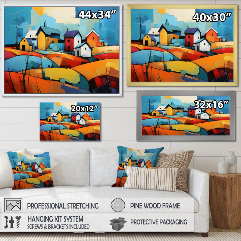 Martaja " Abstract Farmstead Collage ", Black Floater Framed, 16" H x 32" W x 1" D