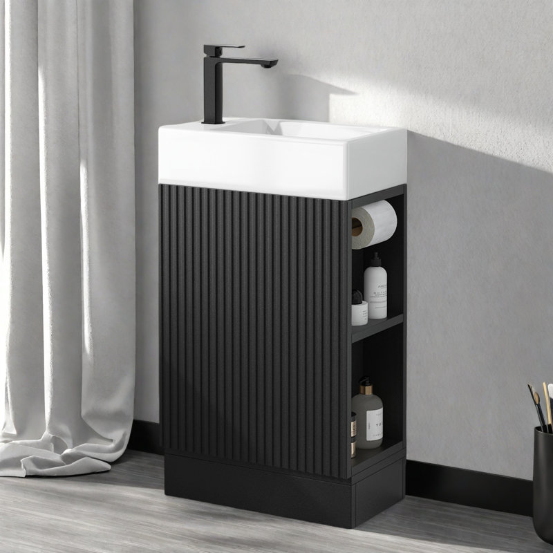 Ensemble de meuble-lavabo simple 18,6 "avec lavabo en céramique, ensemble de meuble-lavabo moderne avec tablette à deux niveaux