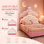 Upholstered Princess Bed Frame with Adjustable LED Crown Headboard and Slatted Base for Children & Teenagers-1283624217