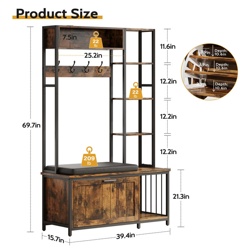 Portemanteau pour vestibule avec banc et rangement pour chaussures, organisateur de vestibule multifonctionnel pour les maisons modernes