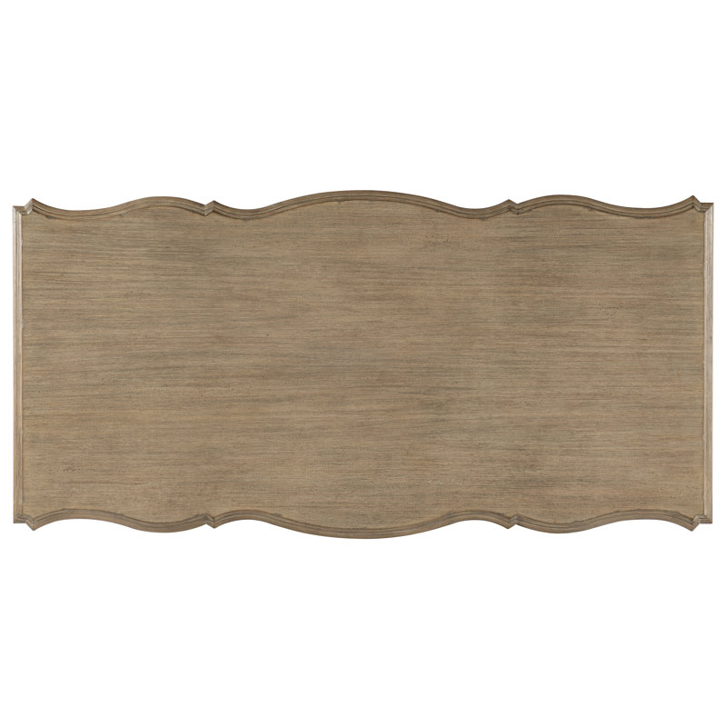 Traditional Beige Solid Wood Executive Desk with Scallop Base and Bronze Accents
