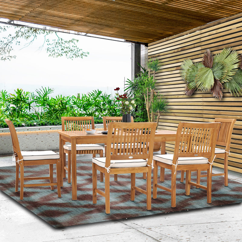 Ensemble de salle à manger 7 pièces bistro rectangulaire en bois de teck 7 po avec 6 chaises d'appoint