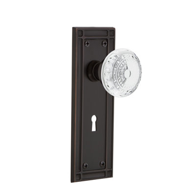 Crystal Meadows Interior Mortise Door Knob with Mission Long Plate
