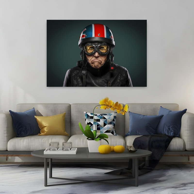 Affiche murale vintage représentant un motard britannique grincheux, H 40 po x l 60 po