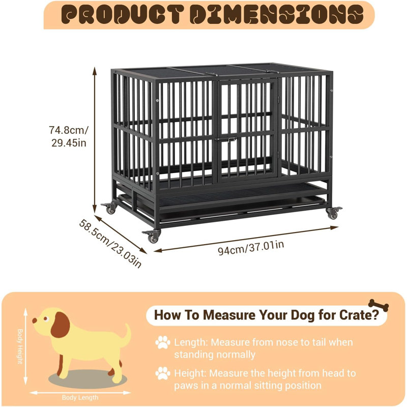 Cage pour chien robuste, cage intérieure pliable pour chien avec double porte, roues verrouillables à 360 °