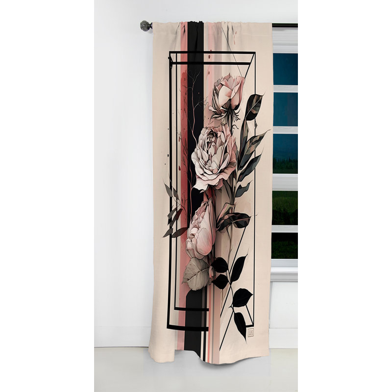 Hucksley - Rideau occultant en velours à motif floral rose - 1 panneau, L 52 po x L 63 po