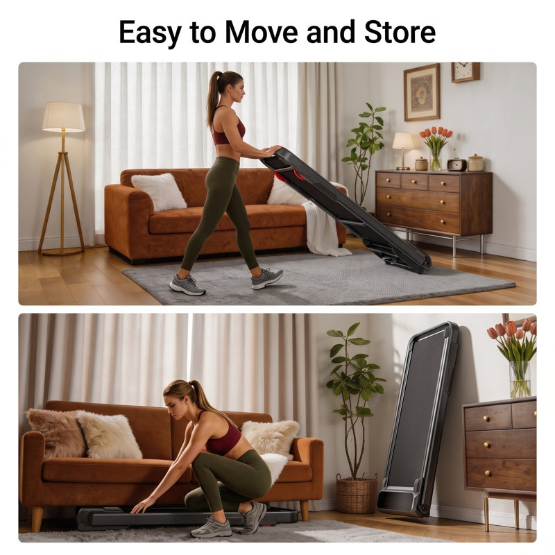 UMAY Foldable Under-Desk Walking Pad Treadmill for Home Use – 15% Auto Incline, 12 Adjustable Levels, Handrails, 43″ High Armrests, Portable