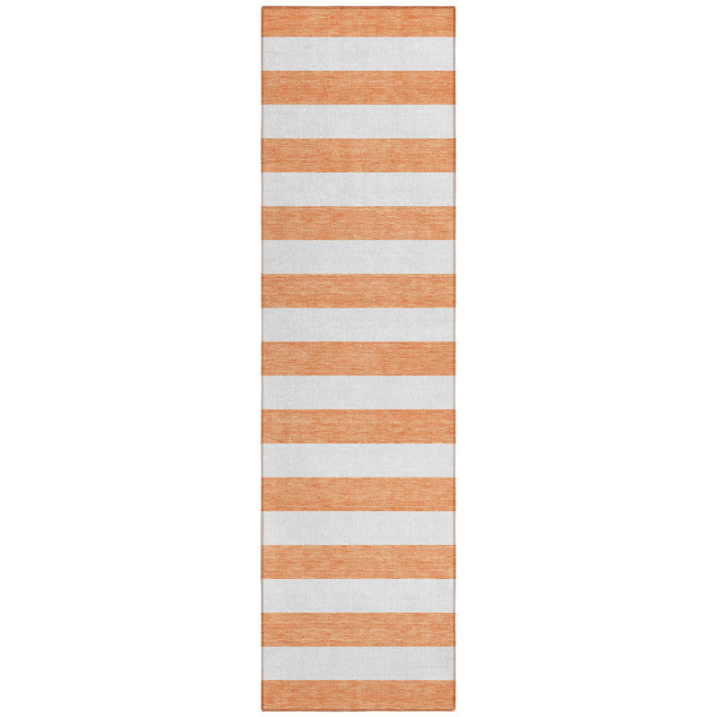 2' X 8' Salmon Striped Washable Indoor Outdoor Runner Rug