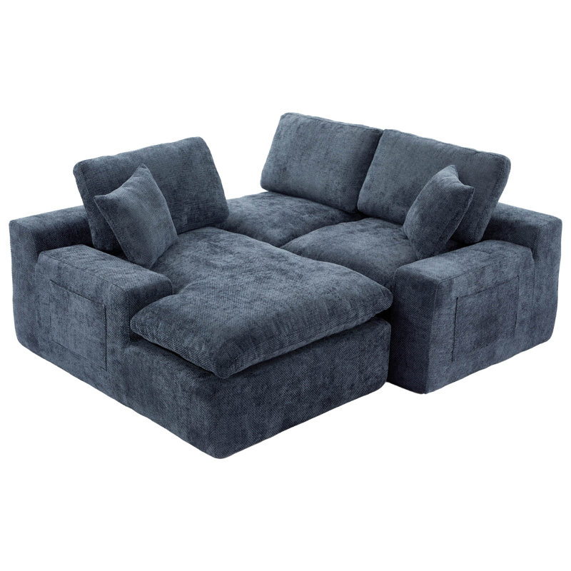 Canapé modulaire rembourré désossé 107,9 "avec coussin double couche et poches latérales Cloud, Bleu