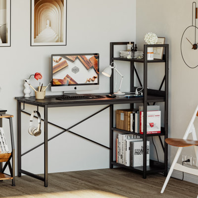Sarahlouise Computer Desk with Power Outlet & Storage Shelves, PC Desk Workstation for Home Office