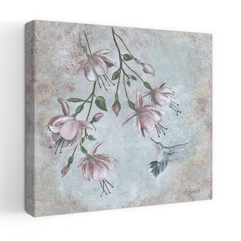 Doux nectar, art contemporain fleur de colibri, H 18 po x l 18 po