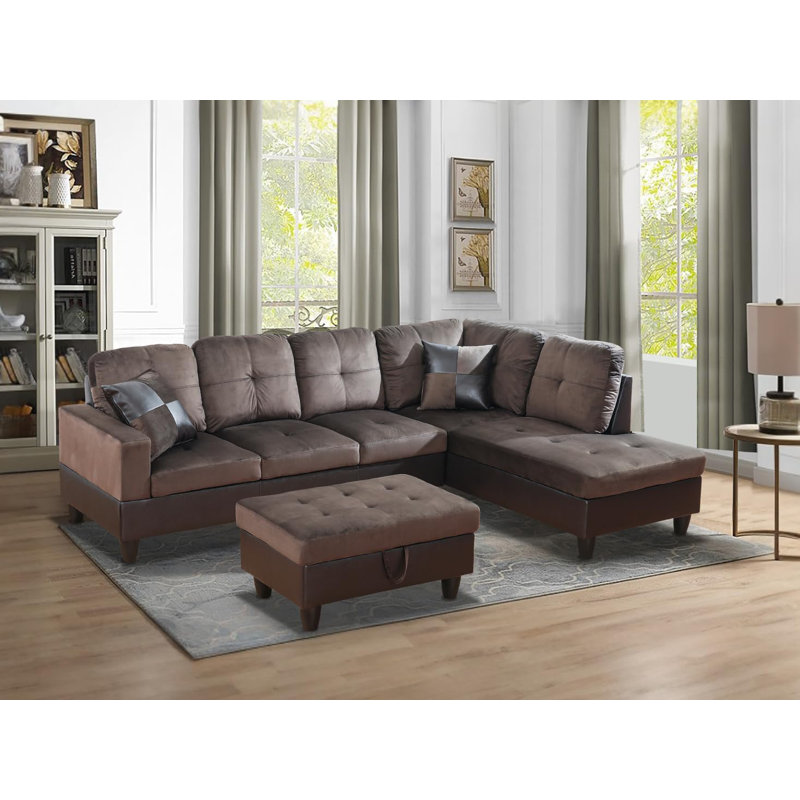 103.5" Upholstered L-Shaped Living Room Sectional, Right Hand Facing, Dark Brown Microfiber