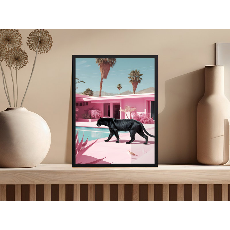 Black Panther Wall Art, Pink Palm Springs, Animal Print, Framed Art, Modern Home Decor, Wall Decor, Available in Multiple Sizes