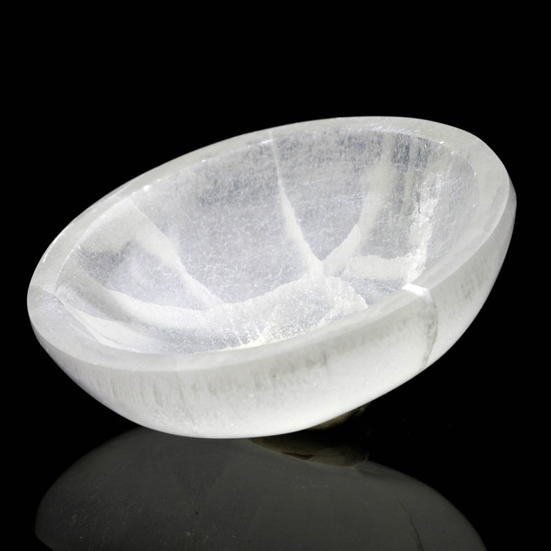 Round Hand-Carved Selenite Dish From Morocco