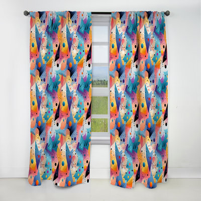 Multicolor Funky Cool Geometric Shapes Pattern - Abstract Blackout Curtain - 1 Panels