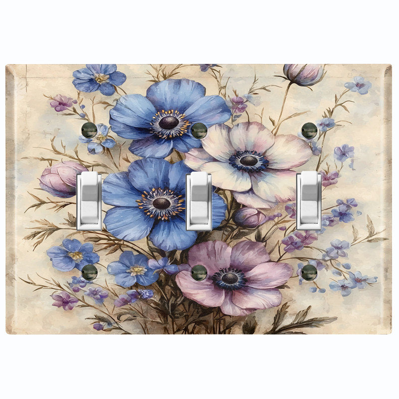 Couvercle de plaque d'interrupteur en métal; Bascule à 3 bandes US standard - Fleurs sauvages rétro, #3 Triple Toggle
