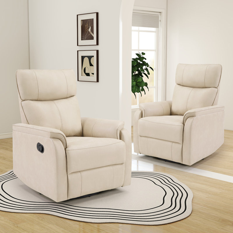 31.9" Wide Contemporary Soft Upholstered Swivel And Rocker Manual Recliner (Set Of 2), Beige