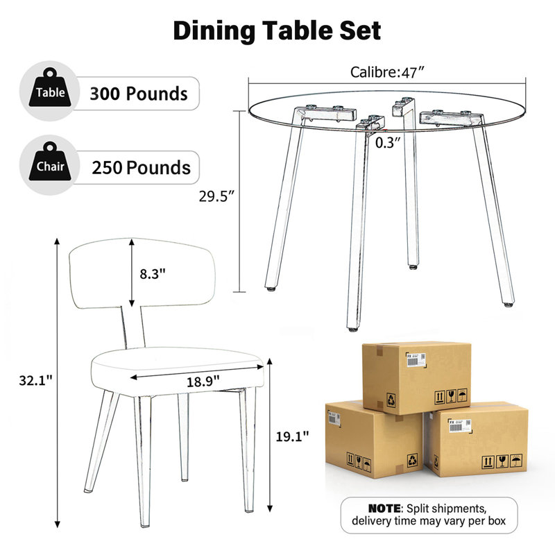 Ensemble de table de salle à manger Magness, 29.5" H x 47" W x 47" D, Black