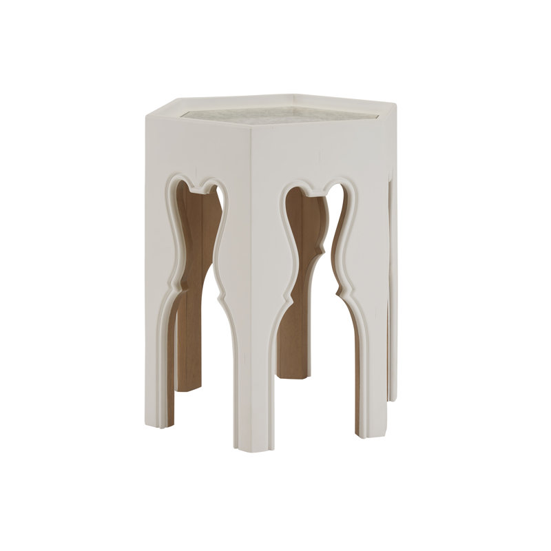 Villa Blanca Glass End Table, White;Buff