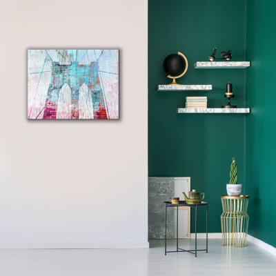 «Brooklyn Bridge in Blue and Red» par Irena Orlov, art mural sur toile