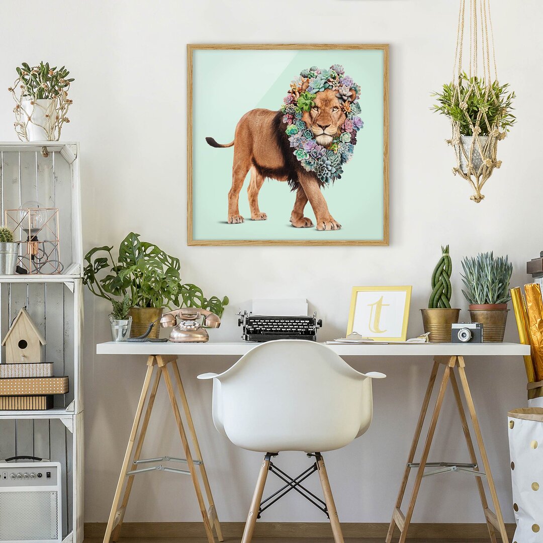 Gerahmter Grafikdruck Lion with Succulents von Jonas Loose