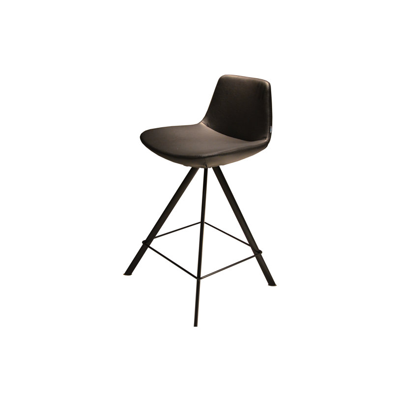 Swivel Upholstered Counter Stool with Metal Frame, Black, Brown Fabric, Bar Stool (29” Seat Height)