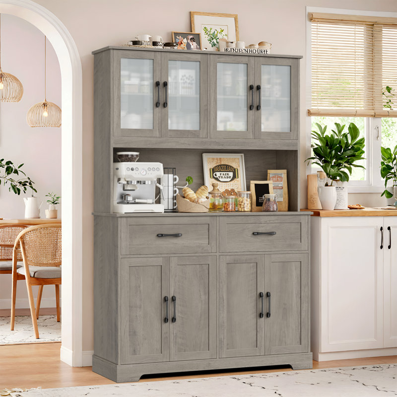 Kyale 70.9"H Stand Alone Kitchen Pantry With Microwave Shelf & Drawers, Wood Storage Pantry Cabinet With Adjustable Shelves, Wash Gray