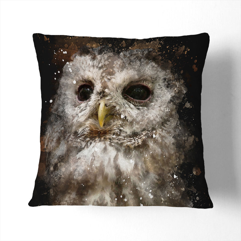Tawny Owl Vol.1 Paint Splash Square Throw Cushion, 55cm H x 55cm W x 20cm D, Black