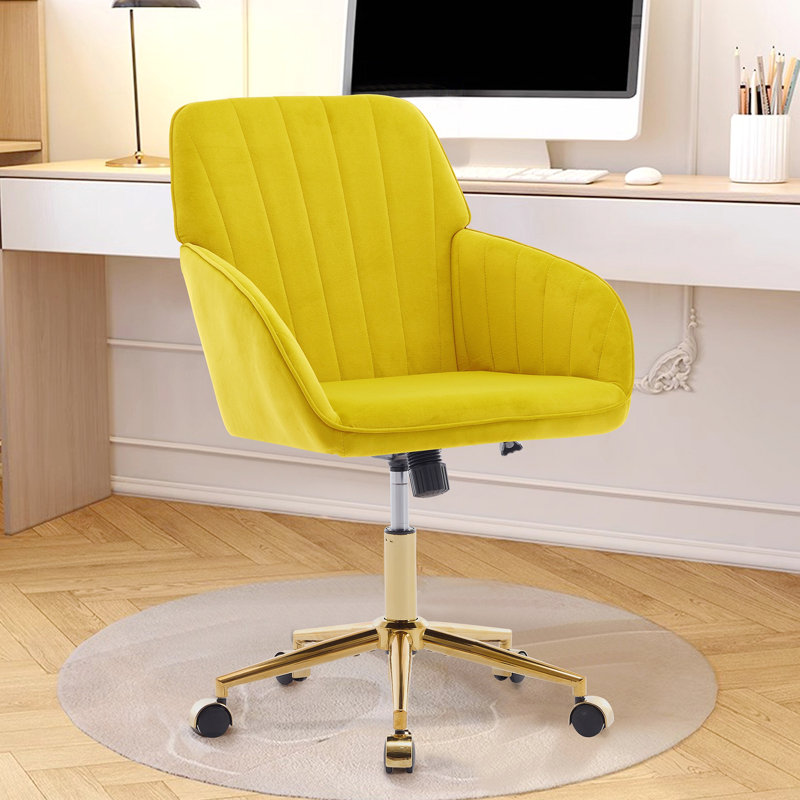 Adjustable Office Chair, Armchair, Swivel Chair With Metal Base, Gold, Light Yellow