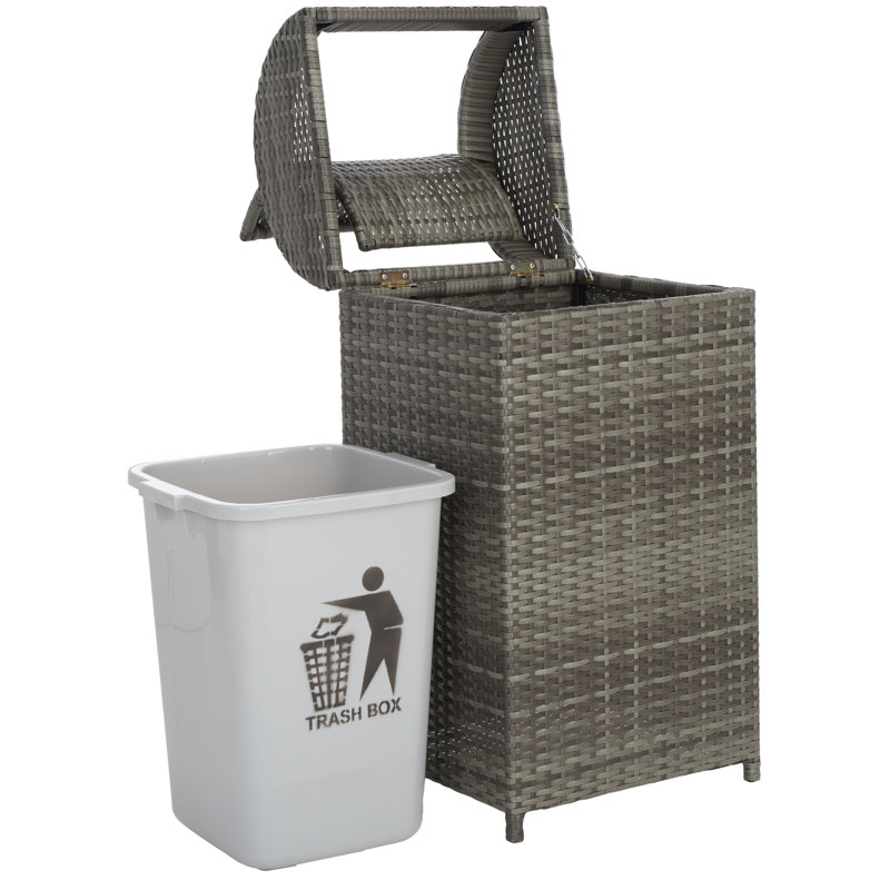 Toby Wicker Swing Top Outdoor Trash/Recycling Bins - 25 Gallons, Grey