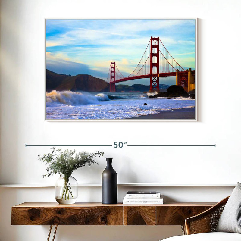 Golden Gate Bridge, San Francisco, Cadre flottant blanc, 40 po x 27 po