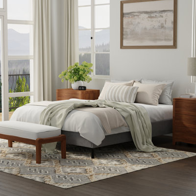 Black And Gray Upholstered Standard Foundation For Queen Bed, Suitable All Mattress Configurations, Quick Assembly Bed Frame, Foam Beds, Tool - Setup