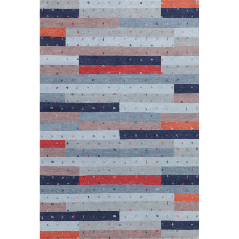 Block Wool Striped Area Rug, Runner 3' x 9'