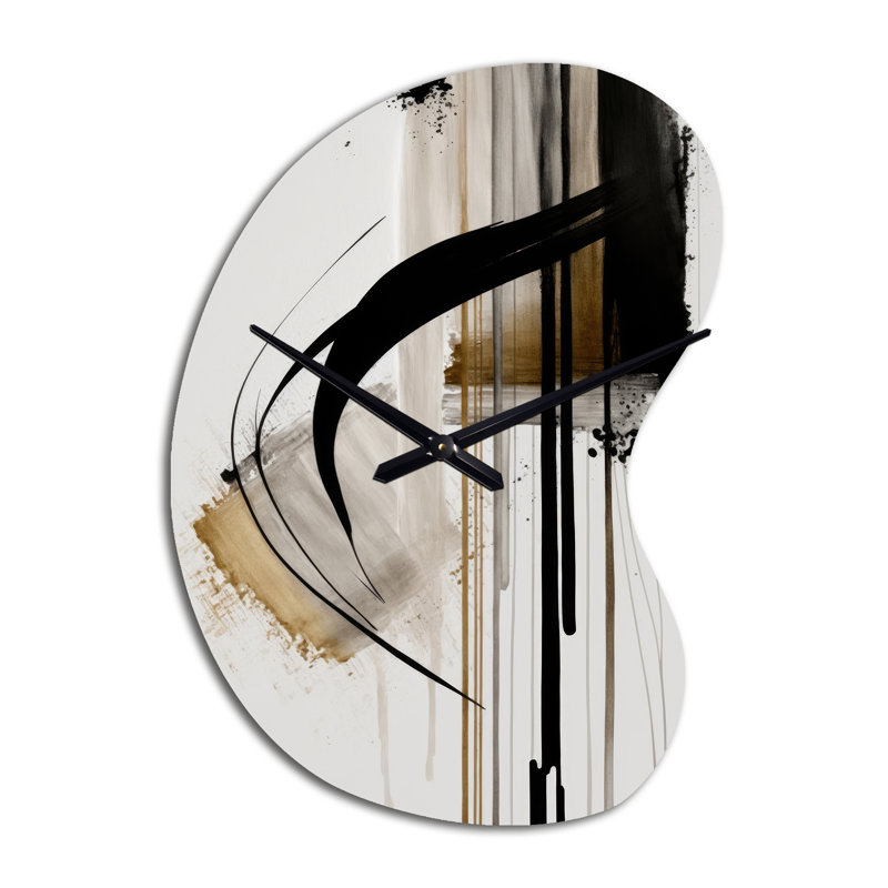 Noir, blanc et or Expression I - Horloge murale noire en forme de flèche - Forme unique, Petit