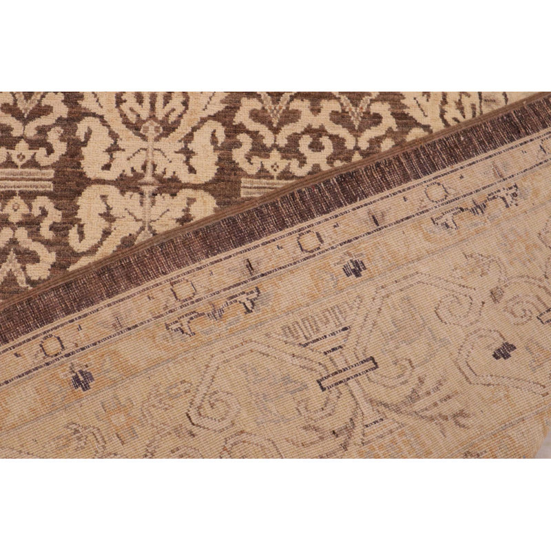 Tapis gris anthracite / brun clair en laine noué à la main 9 pi 1 po x 12 pi Fien