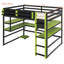 Lit mezzanine double en bois avec bureau, support de rangement latéral, tablettes multiples et lumière RVB, vert-1615808875-1615808872
