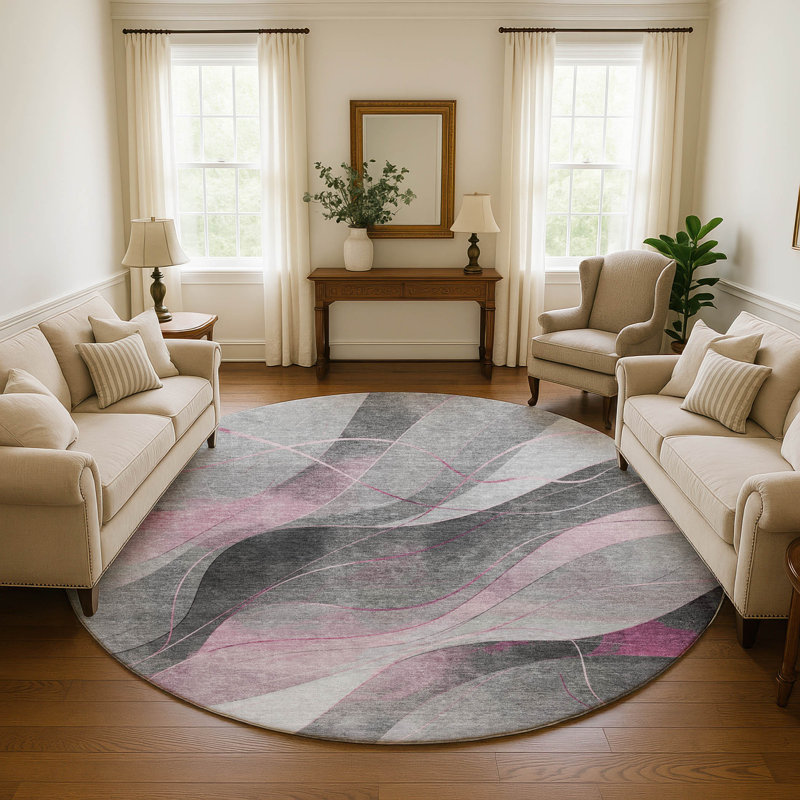 Premium Machine Washable Varasteh AMF1668 Swirls Rug, Round 8'