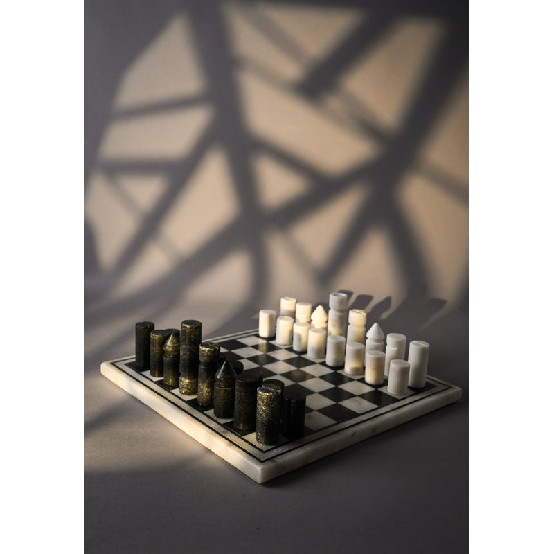 Jeu d'échecs en marbre blanc et noir Montana