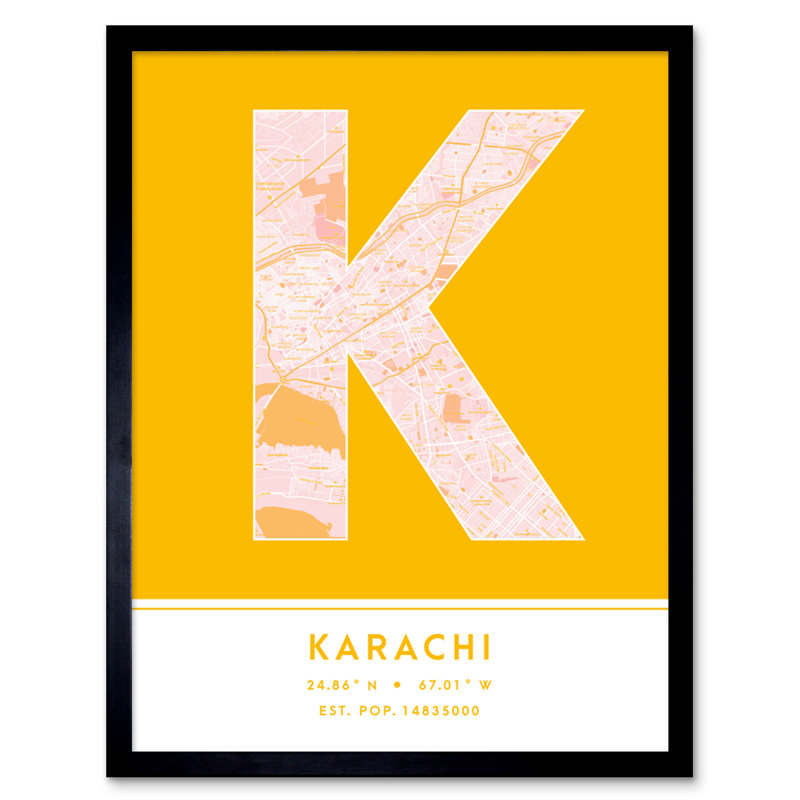 Karachi City Map Karachi Pakistan City Map Yellow - Single Picture Frame Typography