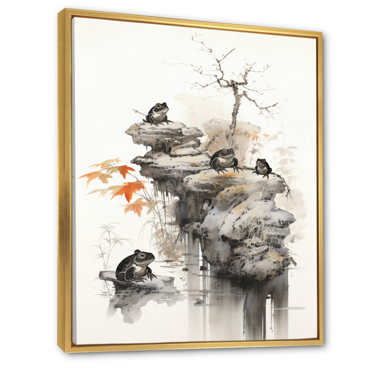 Nublin Asian Art Frog Toads II Framed On Canvas Print Red Barrel Studio Format: White Floater Framed, Size: 20 H x 12 W x 1 D