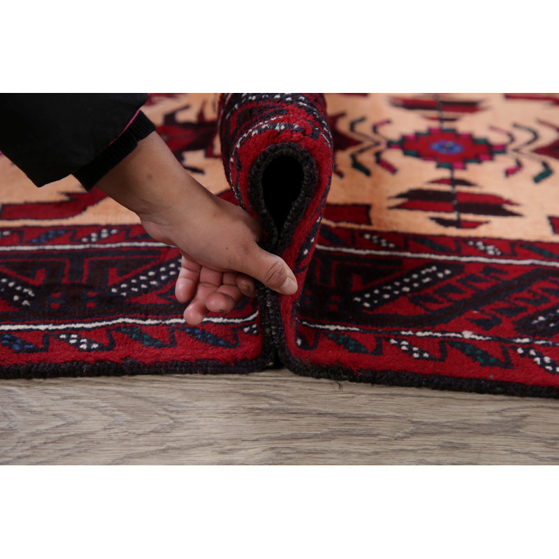 Tapis rouge / beige en laine nouée à la main de conception unique nouvel âge 2 pi 11 po x 6 pi Stcyr