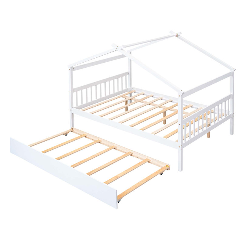 Lit en bois avec couchette, Blanc