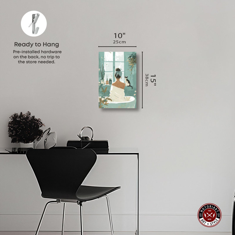 Art de salle de bain relaxant avec toile Kitty par Notoriart, H 15 po x l 10 po, Toile tendue