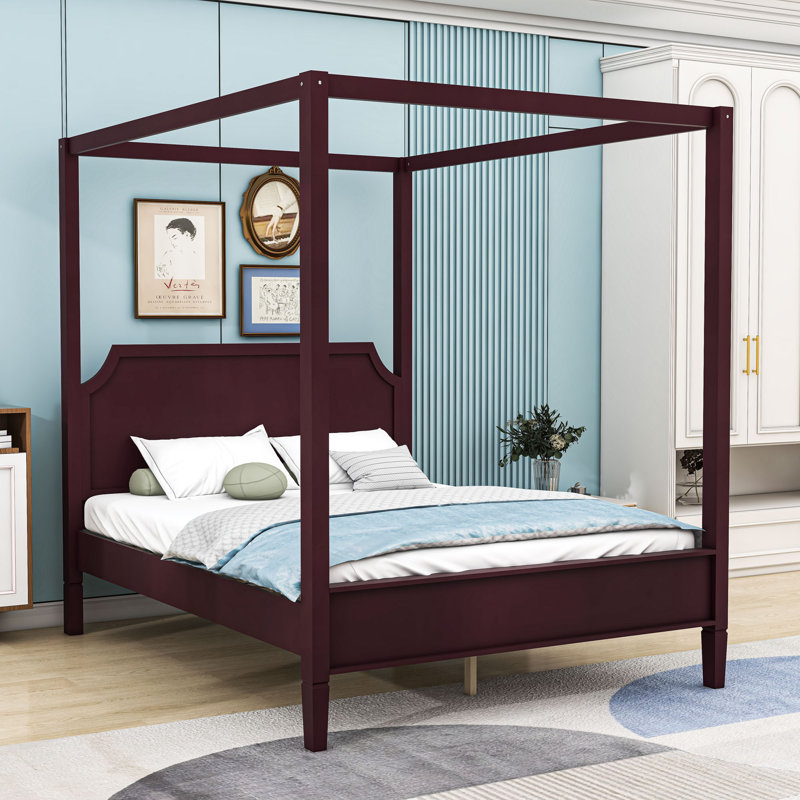 Canopy Platform Bed with Headboard, Walnut, Queen