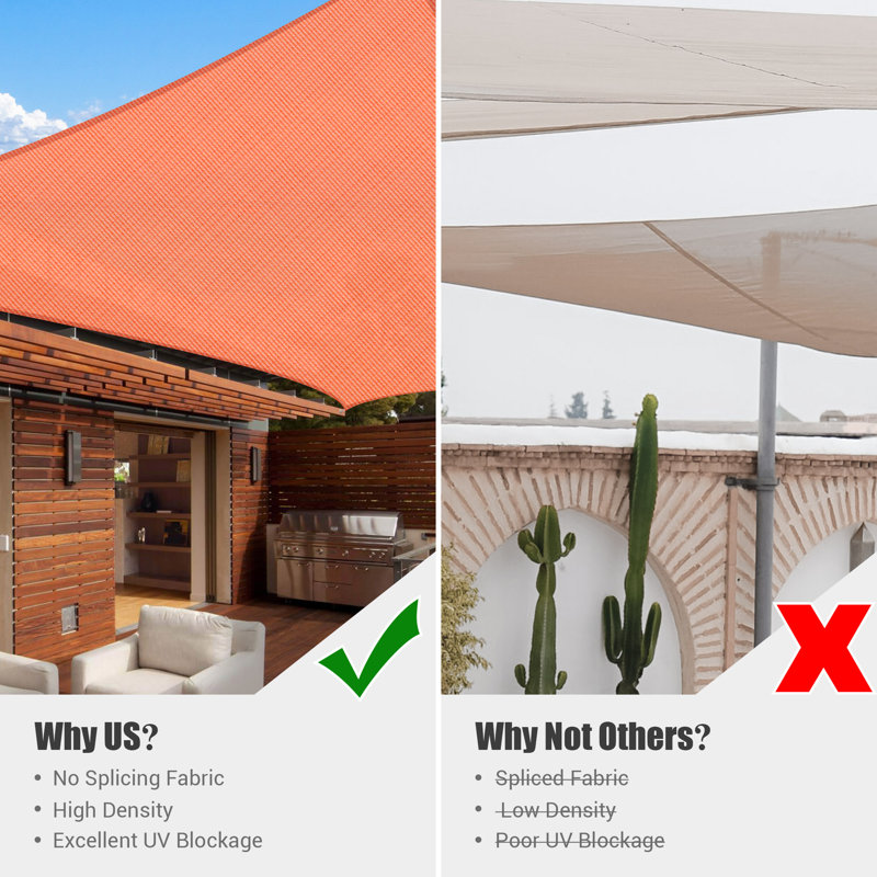 Bright Orange HDPE Rectangle Sun Shade Sail for Patio and Yard
