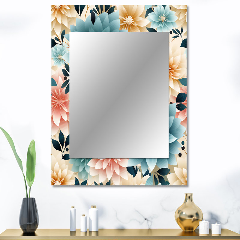 Élégance florale sereine et bleue de Chrishea - miroir mural floral grand, miroir décoratif floral, impression d'art en métal