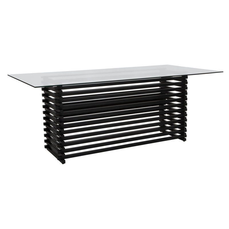 Glass Top Metal Base Dining Table, Black